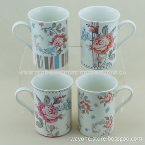 4-piece Vintage Design 9oz Porcelain Mugs in Gift Box, Fine China Food and Dishwasher Safe, New 2014